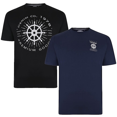 KAM Vintage Denim T-Shirt im Doppelpack Blau/Schwarz